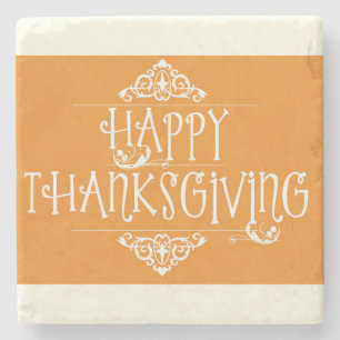 Happy Thanksgiving Script Orange Stone Coaster