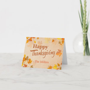 Happy Thanksgiving Script Vintage Autumn Leaves Holiday Card