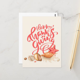 Happy Thanksgiving Seashell Starfish Coastal Postcard