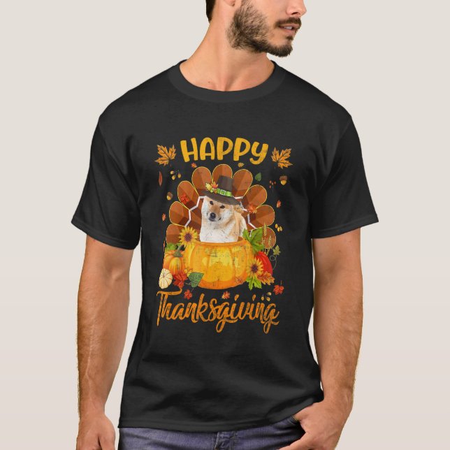 Happy Thanksgiving Shiba Inu Dog Turkey Pumpkin T-Shirt (Front)