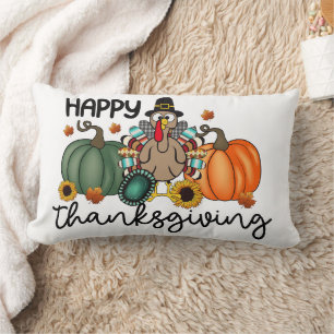 Happy Thanksgiving Shirt Fall Holiday Turkey Day Lumbar Cushion