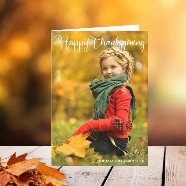Happy Thanksgiving Simple Chic Family Photo Folded Holiday Card (Creator Uploaded)