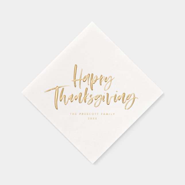 Happy Thanksgiving simple modern brush script Foil Napkins (Right)