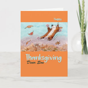 Happy Thanksgiving Son, Corgi dog in Autumn Holiday Card