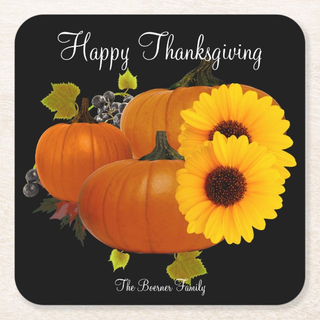 Happy Thanksgiving Square Drink Coasters (Front)
