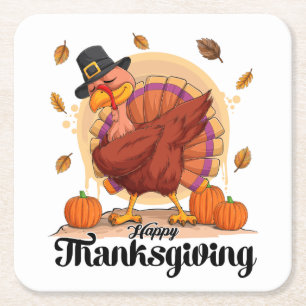 Happy Thanksgiving Square Paper Coaster