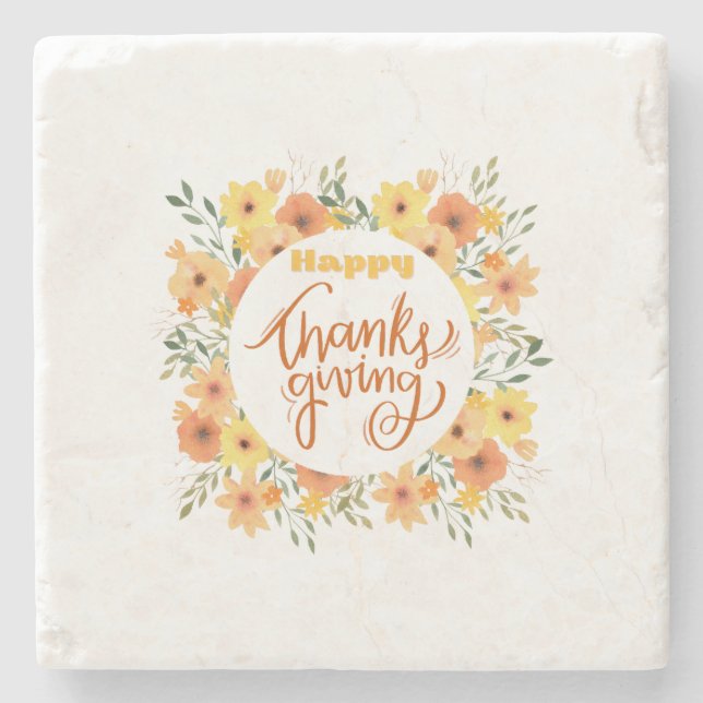 Happy Thanksgiving Stone Coaster (Front)