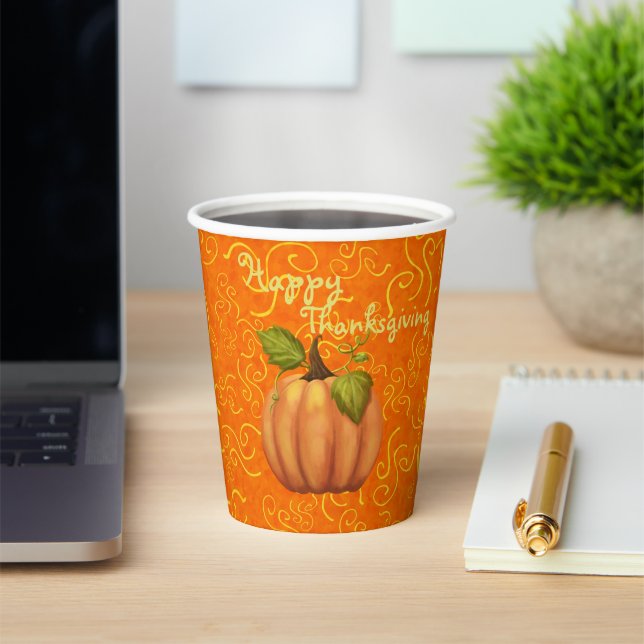 Happy Thanksgiving Swirl Orange Yellow  Paper Cups (Insitu)