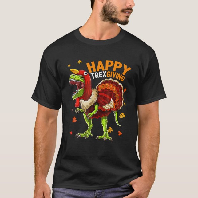 Happy Thanksgiving T Rex Dinosaur Turkey Costume B T-Shirt (Front)