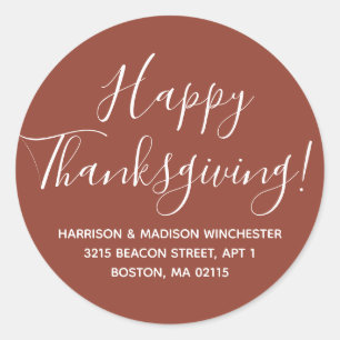 Happy Thanksgiving terracotta return address Classic Round Sticker