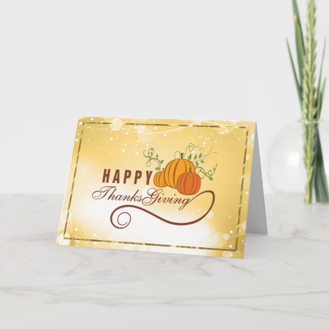Happy Thanksgiving Text Design With Pumpkins Holiday Card (Front)