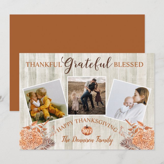 Happy Thanksgiving Thankful Grateful Blessed Photo Holiday Card (Front/Back)