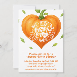 Happy Thanksgiving Thankful Heart Pumpkin Invitation