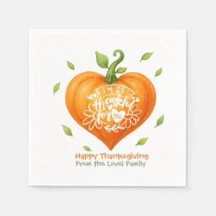 Happy Thanksgiving Thankful Heart Pumpkin  Napkin