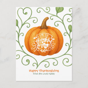 Happy Thanksgiving Thankful Scroll Pumpkin  Postcard