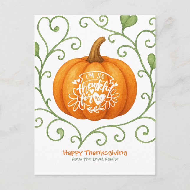 Happy Thanksgiving Thankful Scroll Pumpkin  Postcard (Front)