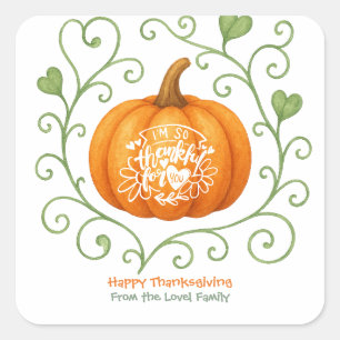 Happy Thanksgiving Thankful Scroll Pumpkin Square Sticker
