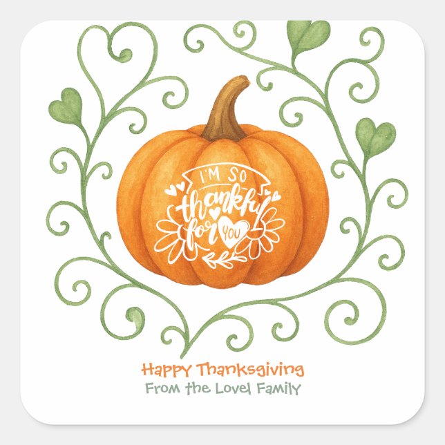 Happy Thanksgiving Thankful Scroll Pumpkin  Square Sticker (Front)