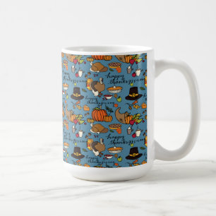 Happy Thanksgiving Themed Mug Blue Background