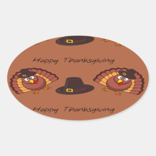 Happy Thanksgiving themed Oval Sticker