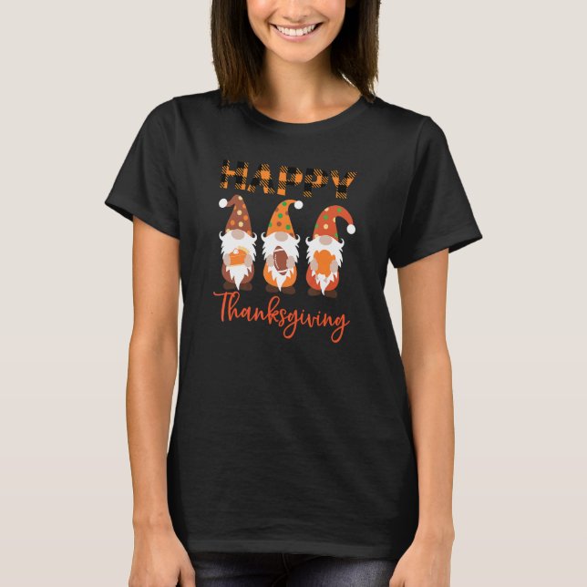 Happy Thanksgiving Three Gnome Fall Autumn Men Wom T-Shirt (Front)