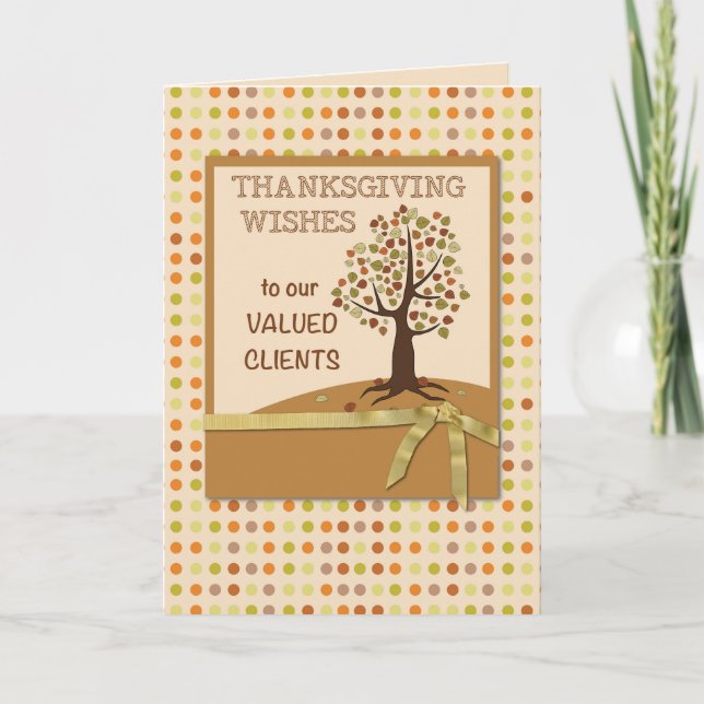 Happy Thanksgiving to Clients Dots and Tree Holiday Card (Front)