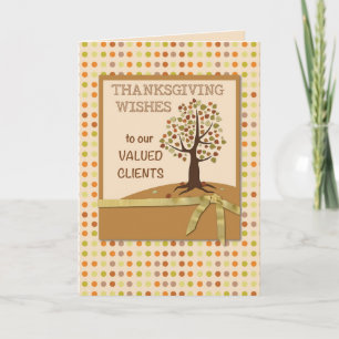 Happy Thanksgiving to Clients Dots and Tree Holiday Card