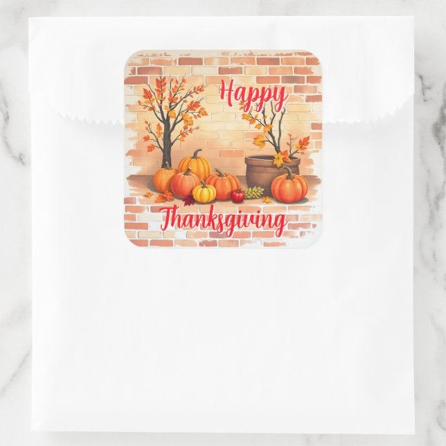Happy Thanksgiving Trendy Beautiful Fall Square Sticker (Bag)