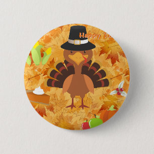 happy thanksgiving turkey 6 cm round badge