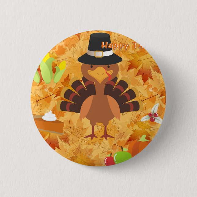 happy thanksgiving turkey 6 cm round badge (Front)