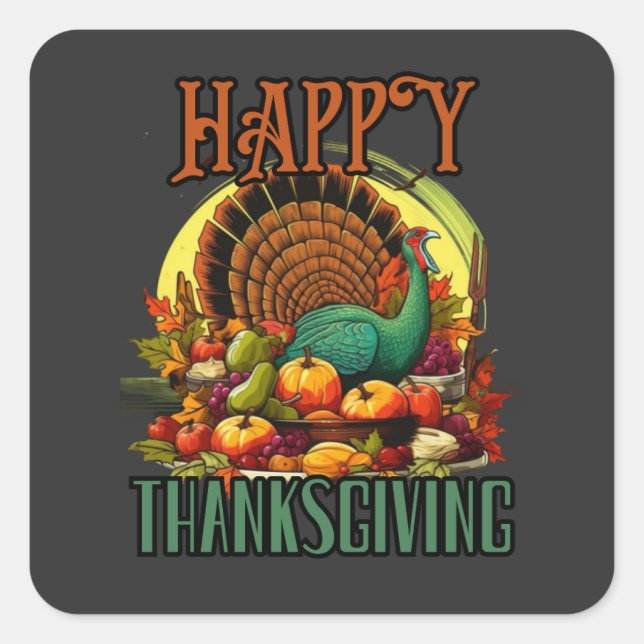 Happy Thanksgiving! Turkey, american holiday Square Sticker (Front)