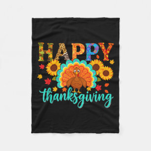 Happy Thanksgiving Turkey &amp; Sunflower, Thanksg Fleece Blanket