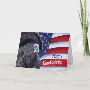 Happy Thanksgiving turkey and flag greeting card
