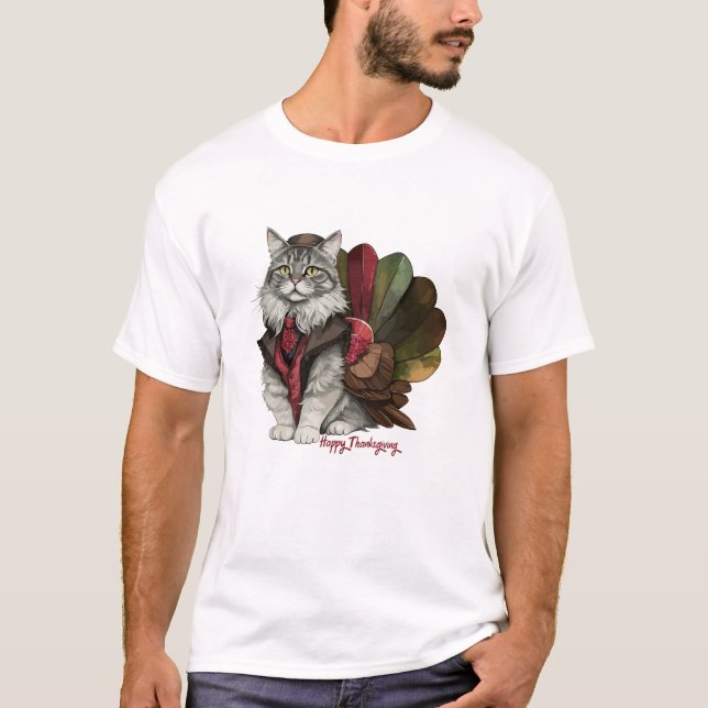Happy Thanksgiving Turkey Cat T-Shirt (Front)