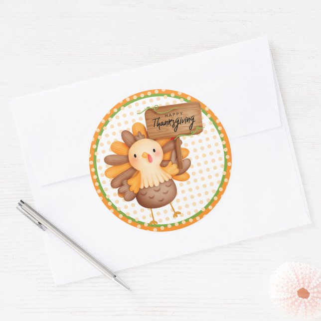Happy Thanksgiving Turkey  Classic Round Sticker (Envelope)