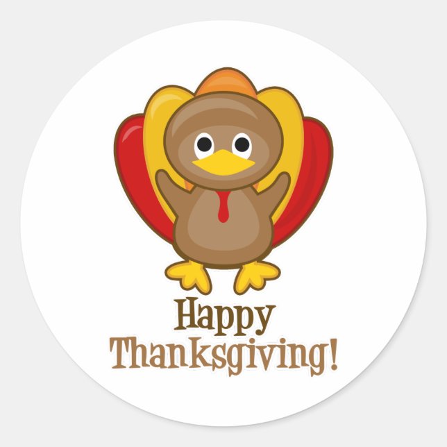 Happy Thanksgiving Turkey Classic Round Sticker (Front)