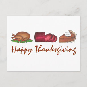 Happy Thanksgiving Turkey Cranberry Pie Holiday Postcard