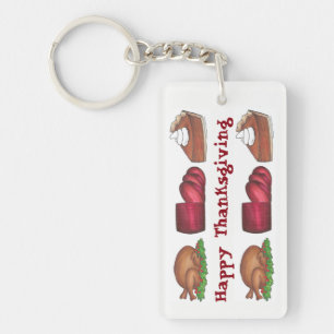 Happy Thanksgiving Turkey Cranberry Pumpkin Pie Key Ring