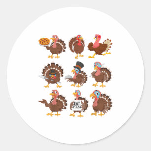 Happy Thanksgiving Turkey Day Girls Boys Kids Todd Classic Round Sticker