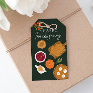 Happy Thanksgiving Turkey Dinner Green Gift Tags