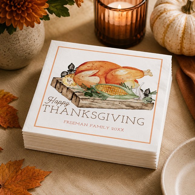 Happy Thanksgiving Turkey Dinner Napkin (Autumn Thanksgiving Paper Napkins)
