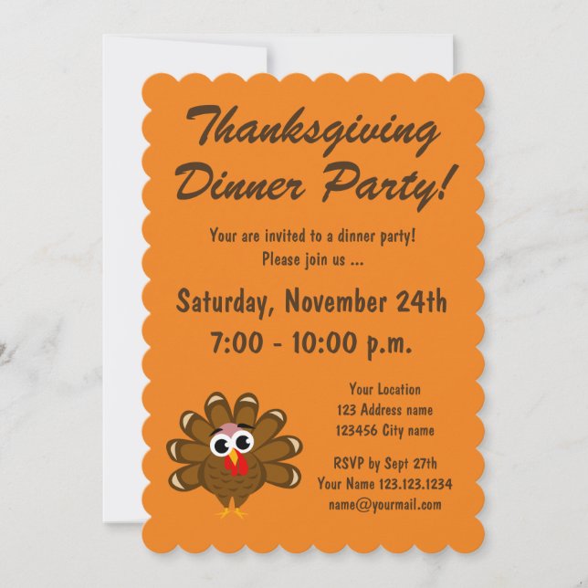 Happy Thanksgiving Turkey dinner party invitation (Front)