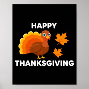Happy thanksgiving turkey fall leaves holiday poster