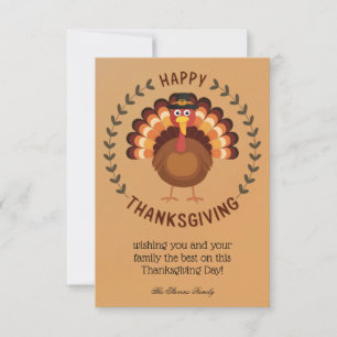 Happy Thanksgiving Turkey Flat Greeting Card