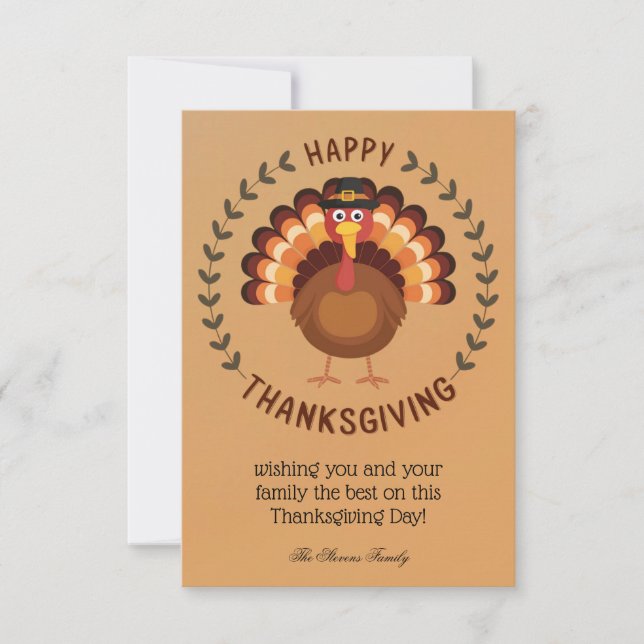Happy Thanksgiving Turkey Flat Greeting Card (Front)
