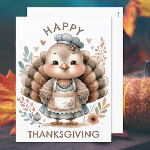 Happy Thanksgiving Turkey Floral Holiday Postcard