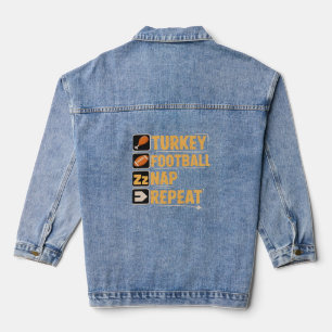 Happy Thanksgiving Turkey Football Nap Repeat Funn Denim Jacket