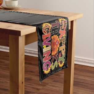 Happy Thanksgiving Turkey Funny Pumpkin Season Short Table Runner
