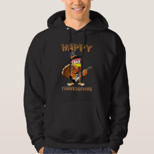 Happy Thanksgiving Turkey Guitar Musician 2 Hoodie