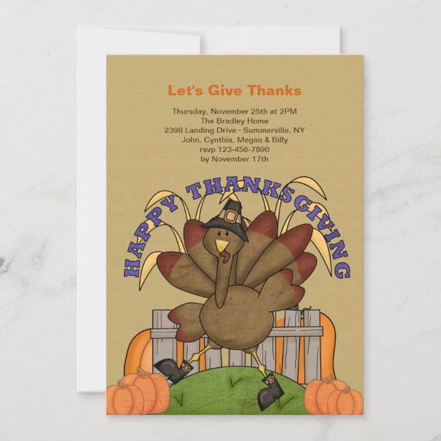 Happy Thanksgiving Turkey Invitation (Front)